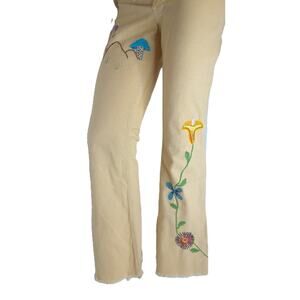 Vintage Love N Stuff Embroidered Low Rise Bell Bottom Jeans Mushrooms Read